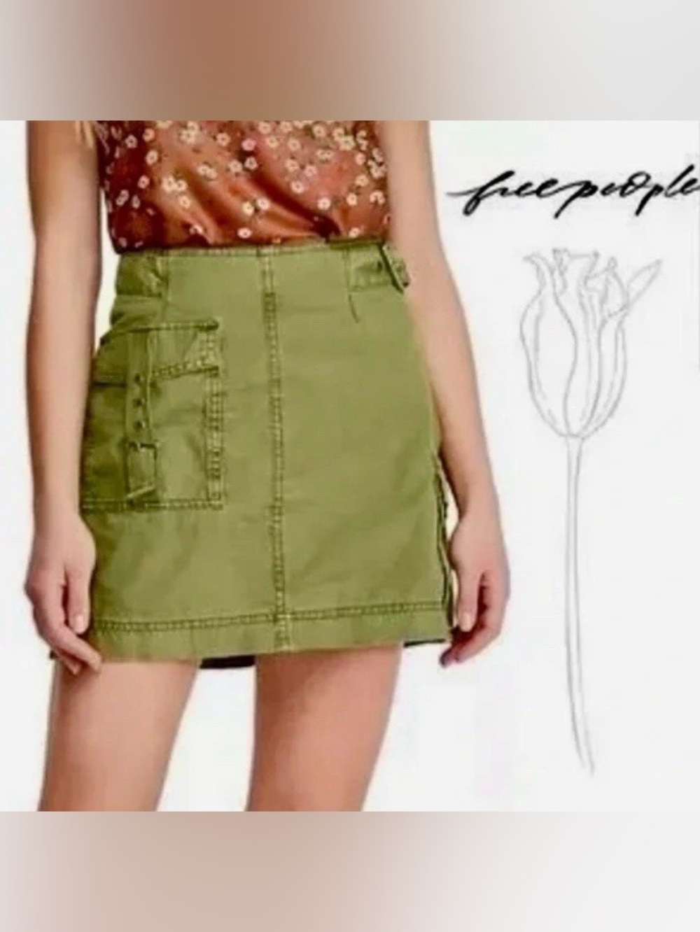 Free People Olive Utility Mini Skirt
